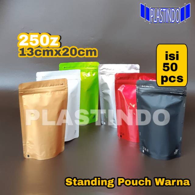 Jual Isi 50 Standing Pouch Super Aluminium Foil Warna 250 Gram 13x20