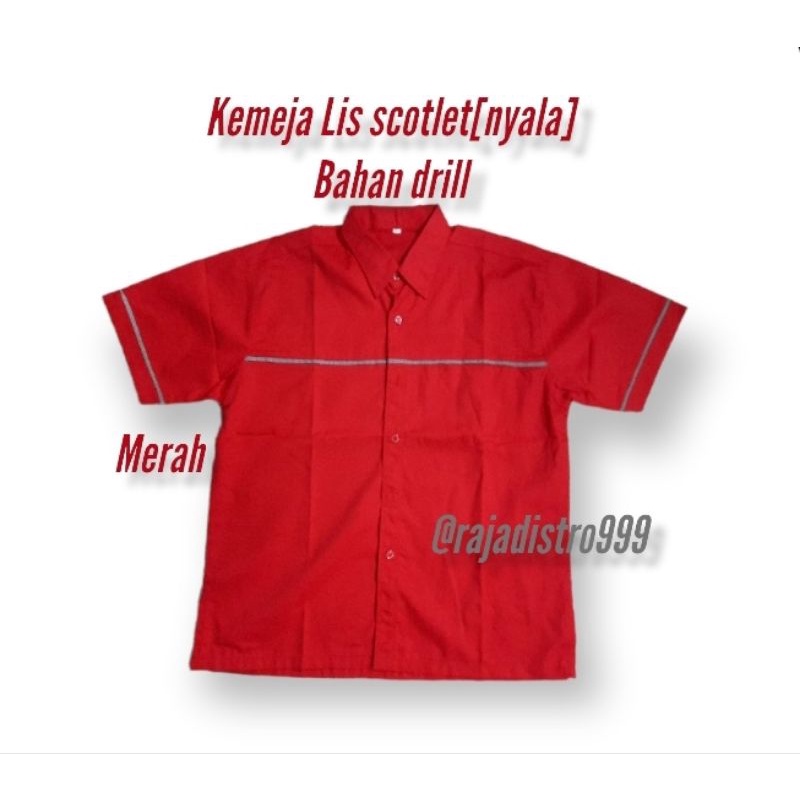 Jual Kemeja Seragam Promosi Merah Lis Scotlet Kemeja Seragam