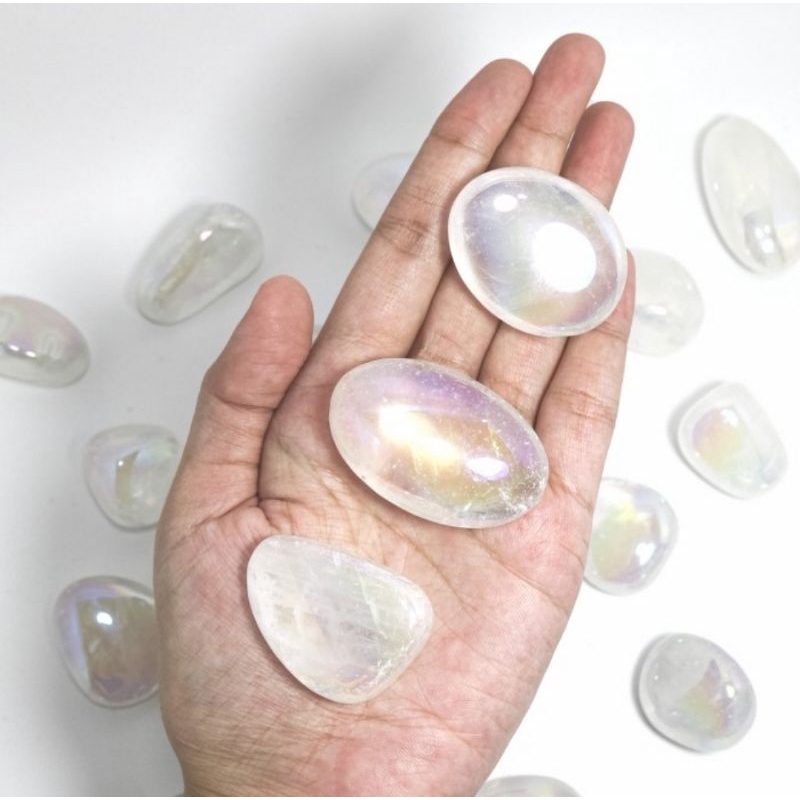 Jual Aura Clear Quartz Crystal Tumble Batu Healing Kristal Tumbled