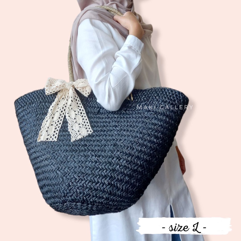 Jual Tas Tote Bag Wanita Natural Kualitas Import Bahan Anyaman Pandan