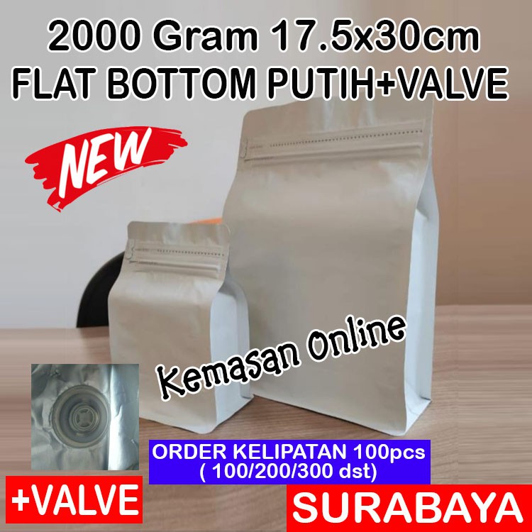 Jual Kemasan Kopi Kg Flat Bottom Super Putih Zipper Valve