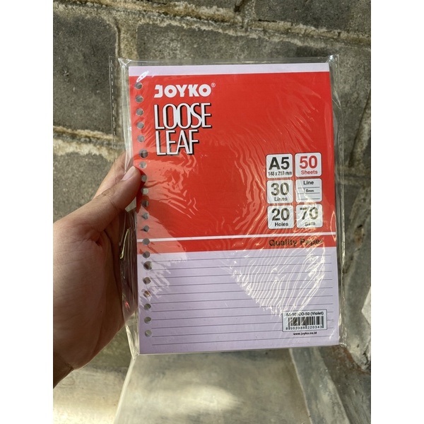 Jual Loose Leaf Color Isi Kertas File Binder Warna Joyko A5 50 Lembar