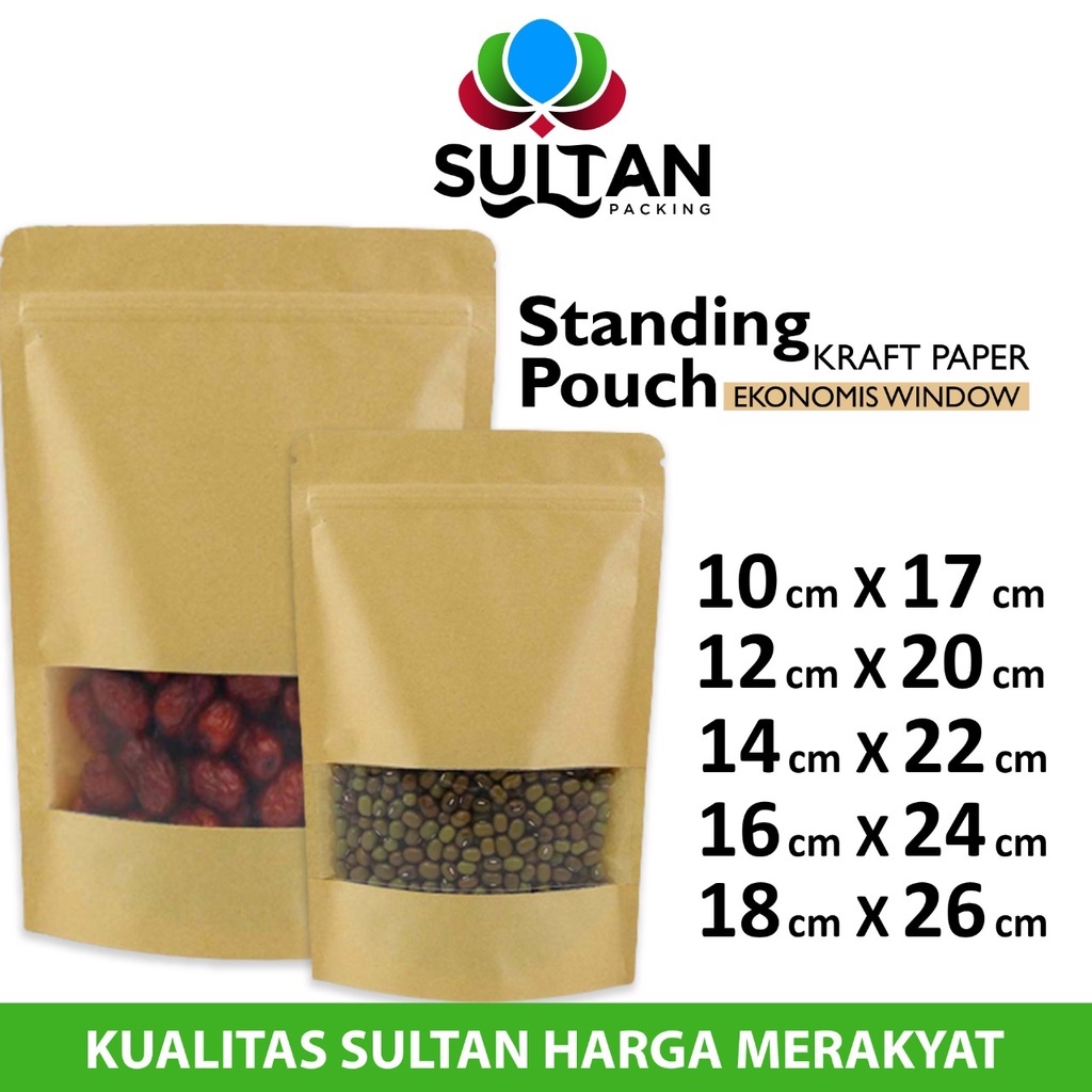 Jual Standing Pouch Kraft Paper EKONOMIS WINDOW ZIPLOCK Plastik Klip