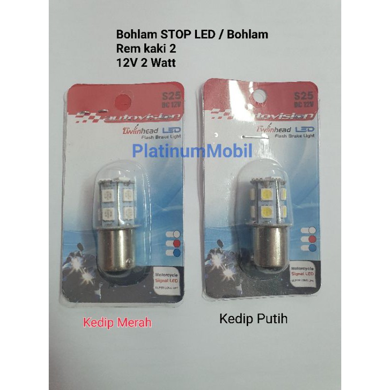 Jual Bohlam Stop Kaki 2 LED Merah Putih 12V 2 Watt Lampu Rem