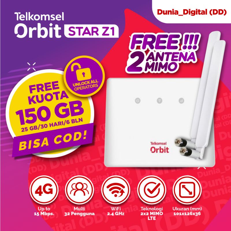 Jual Telkomsel Orbit Star Z1 Modem Wifi Home Router ZTE MF293N 4G Free