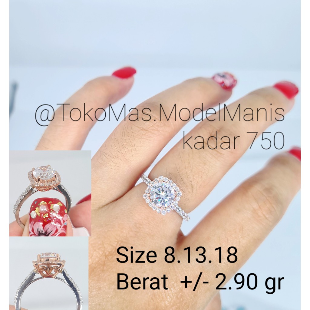 Jual Cincin Diamond Looks Emas Putih Kombinasi Rose Gold 750 Kadar 17 K