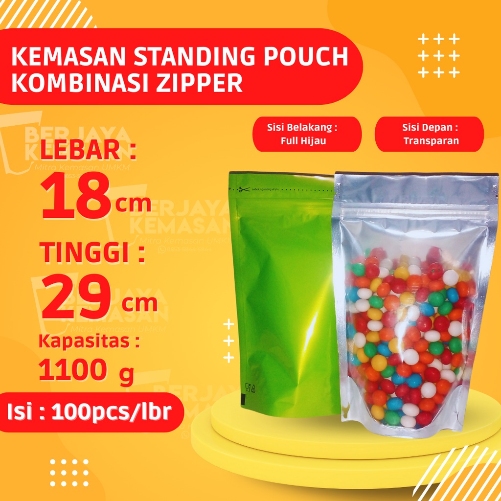 Jual Standing Pouch Kombinasi Zipper Gr Hijau Pack Isi Pcs