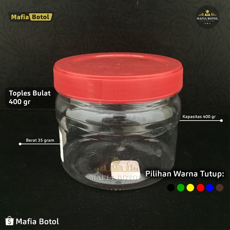 Jual Botol Toples Fox Jar Tabung Polos Putar Plastik Bulat 400 Gram Gr