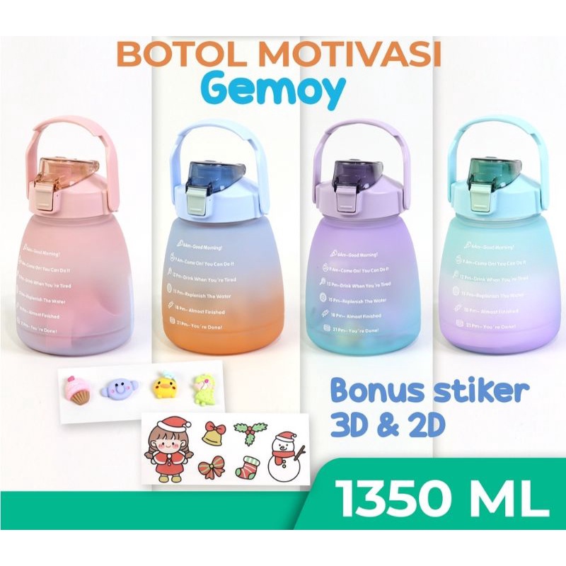 Jual BOTOL GEMOY 1350ML BOTOL MOTIVASI FREE STIKER 2D 3D SEDOTAN