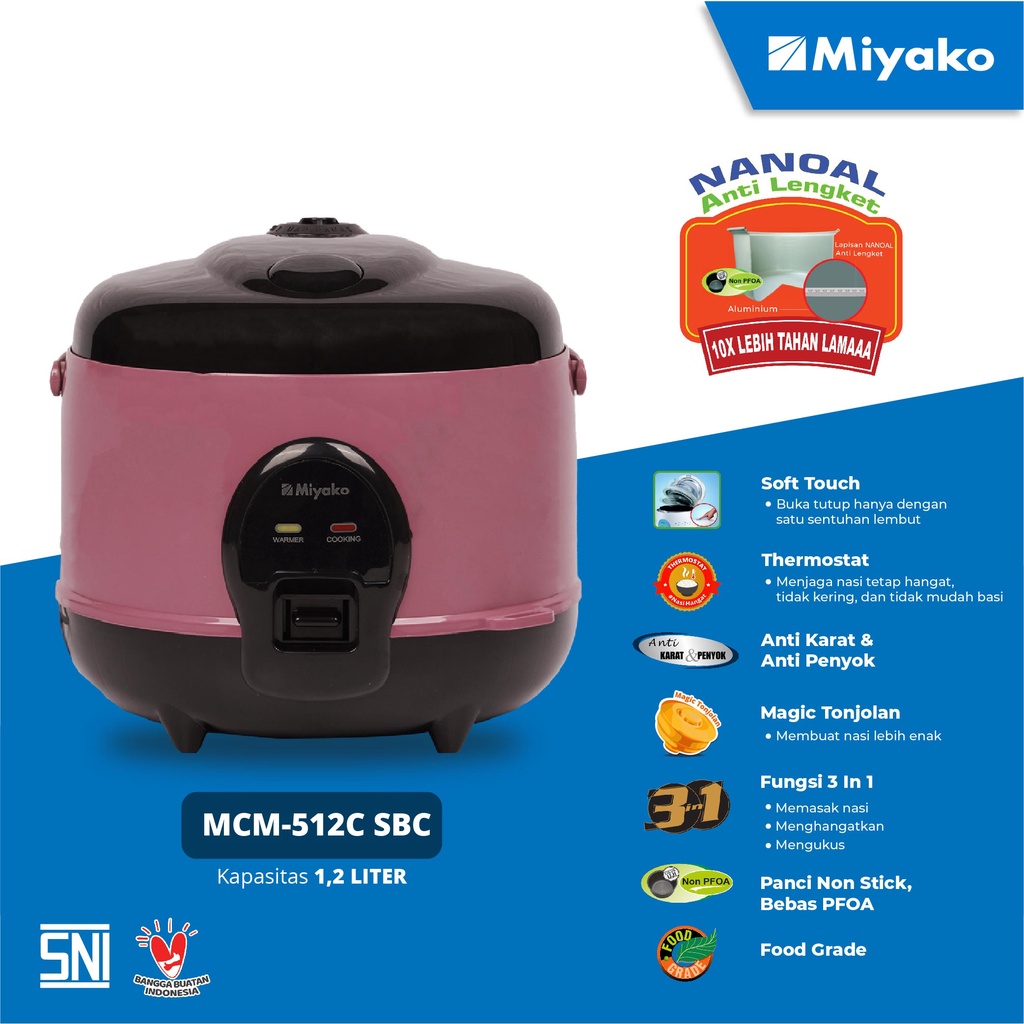 Jual RICE COOKER MIYAKO 512 C SBC KAPASITAS 1 2 LITER PANCI NANOALl