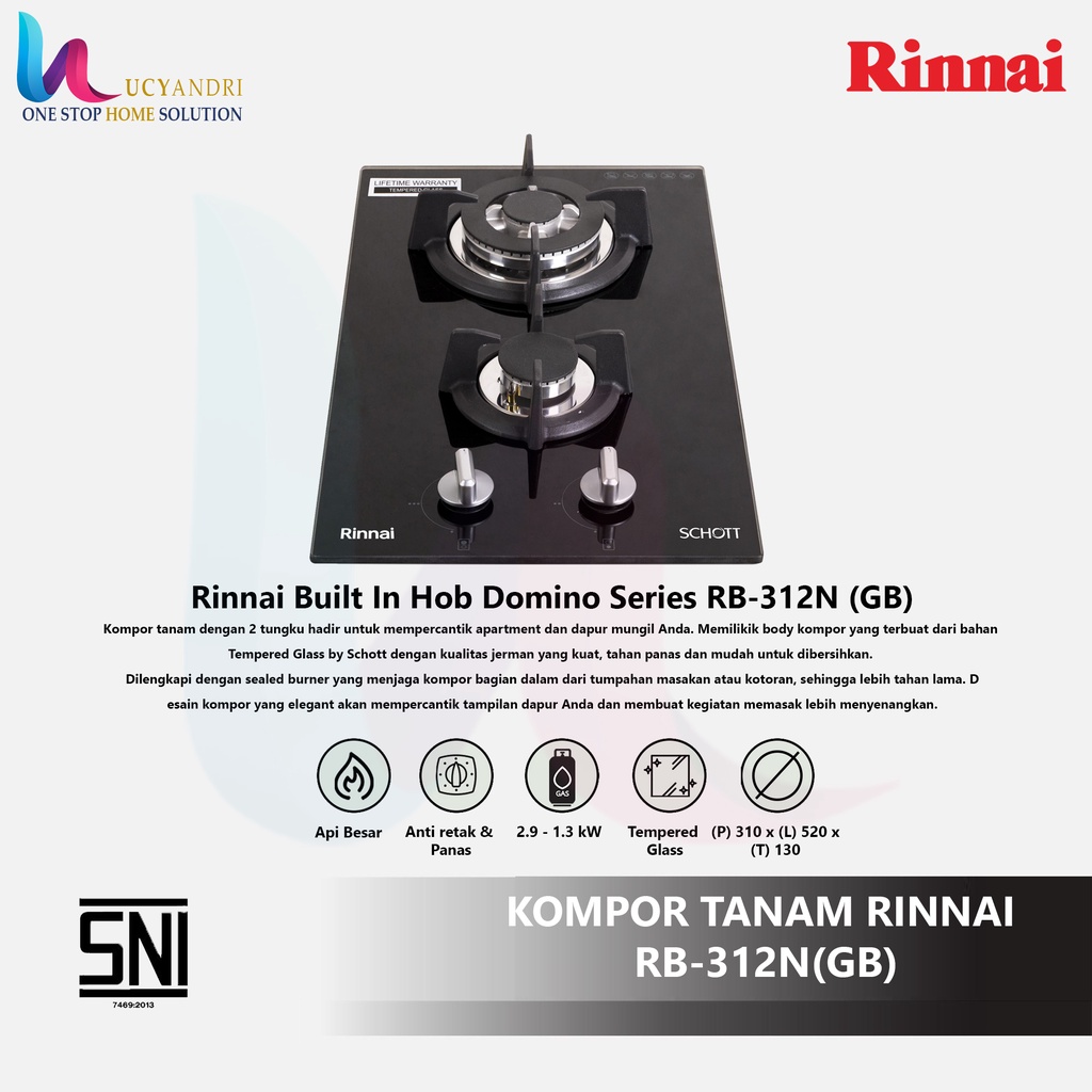 Jual Kompor Gas Tanam Rinnai RB 312 N GB Rinai RB 312NGB 2 Tungku