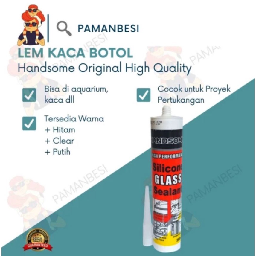 Jual Lem Kaca Botol Handsome Black White Clear Sealant Sealan Silikon