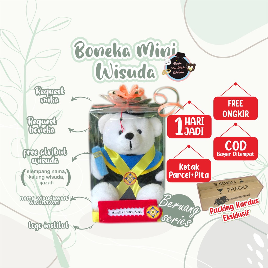 Jual Boneka Wisuda Mini Uk Cm Box Mika Murah Custom Hadiah Teddy