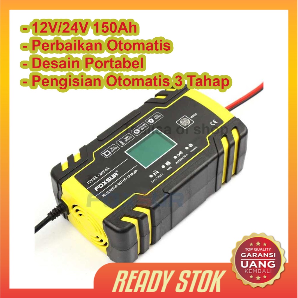 Jual FOXSUR Charger Aki Mobil Motor Portable 130W 12V 24V 150Ah With