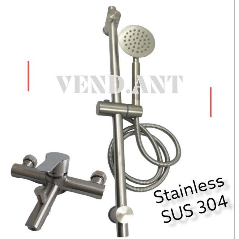 Jual Paket Shower Tiang Stainless SUS 304 Dan Kran Panas Dingin