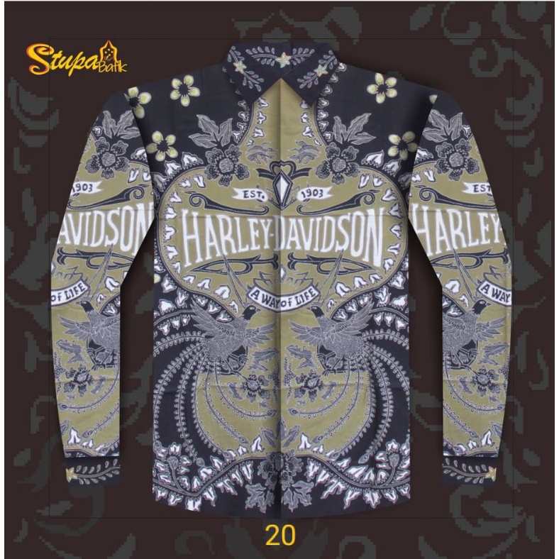 Jual Kain Batik Tulis Harley Davidson HD Pola Kemeja Lengan Panjang 20