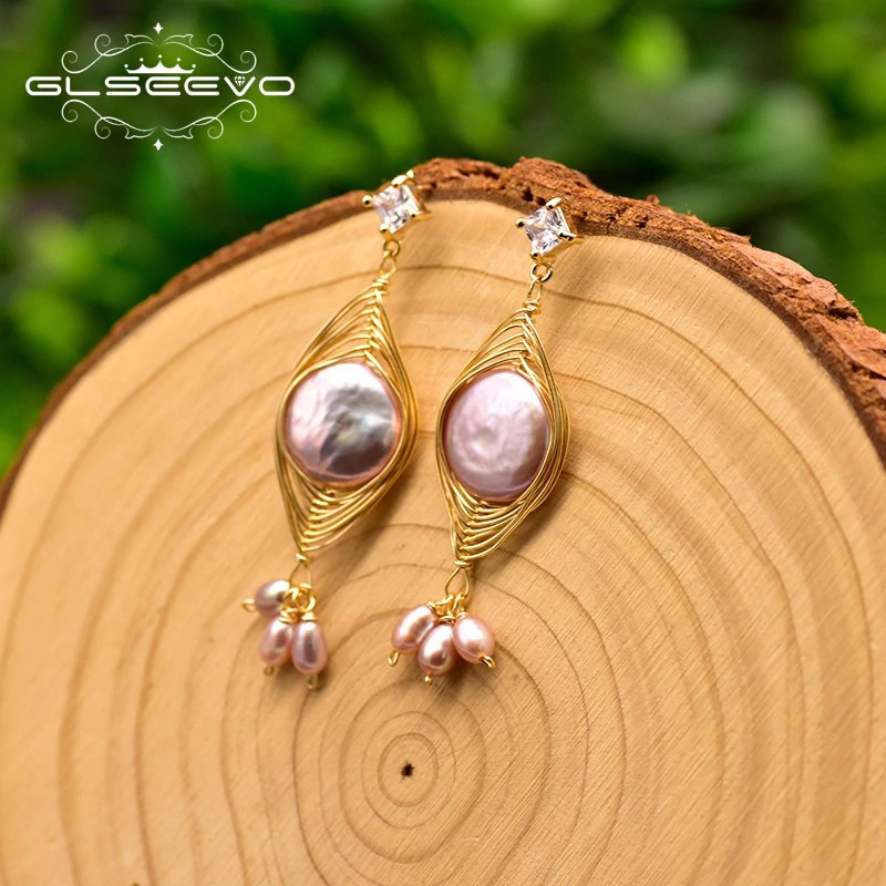 Jual Earrings Glseevo Natural Fresh Water White Pearl Drop Earring For