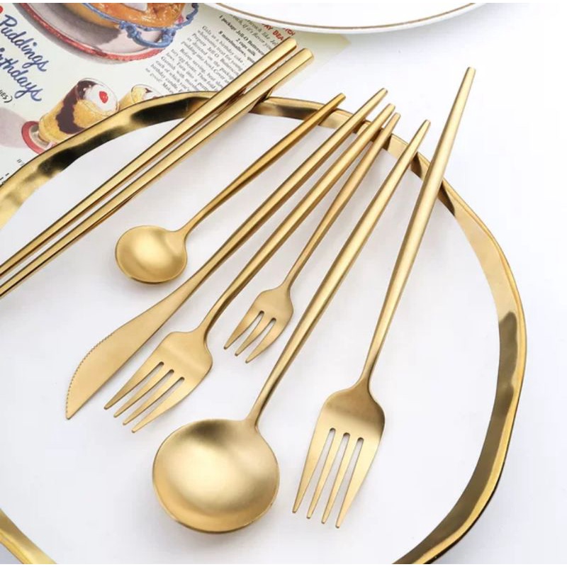 Jual Sendok Garpu Stainless Steel Tebal Gold Sendok Makan Gold Set