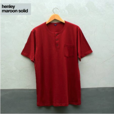 Jual Baju Kaos Polos Tshrit Henley Pria Cowok Distro Custom Maroon