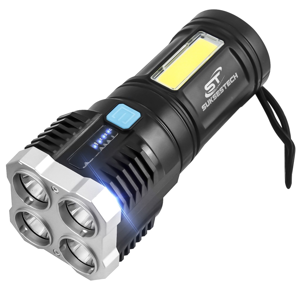 Jual Suksestech Senter Led Cob Flashlight Senter Cas Chargeable