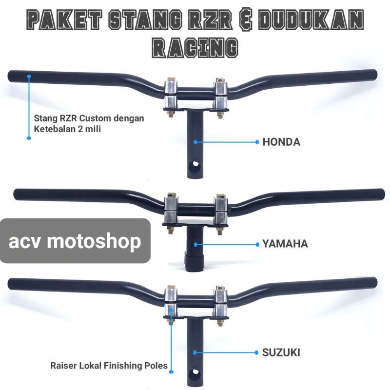 Jual PAKET STANG STIR RZR PLUS DUDUKAN STANG RACING ROAD RACE UNIVERSAL