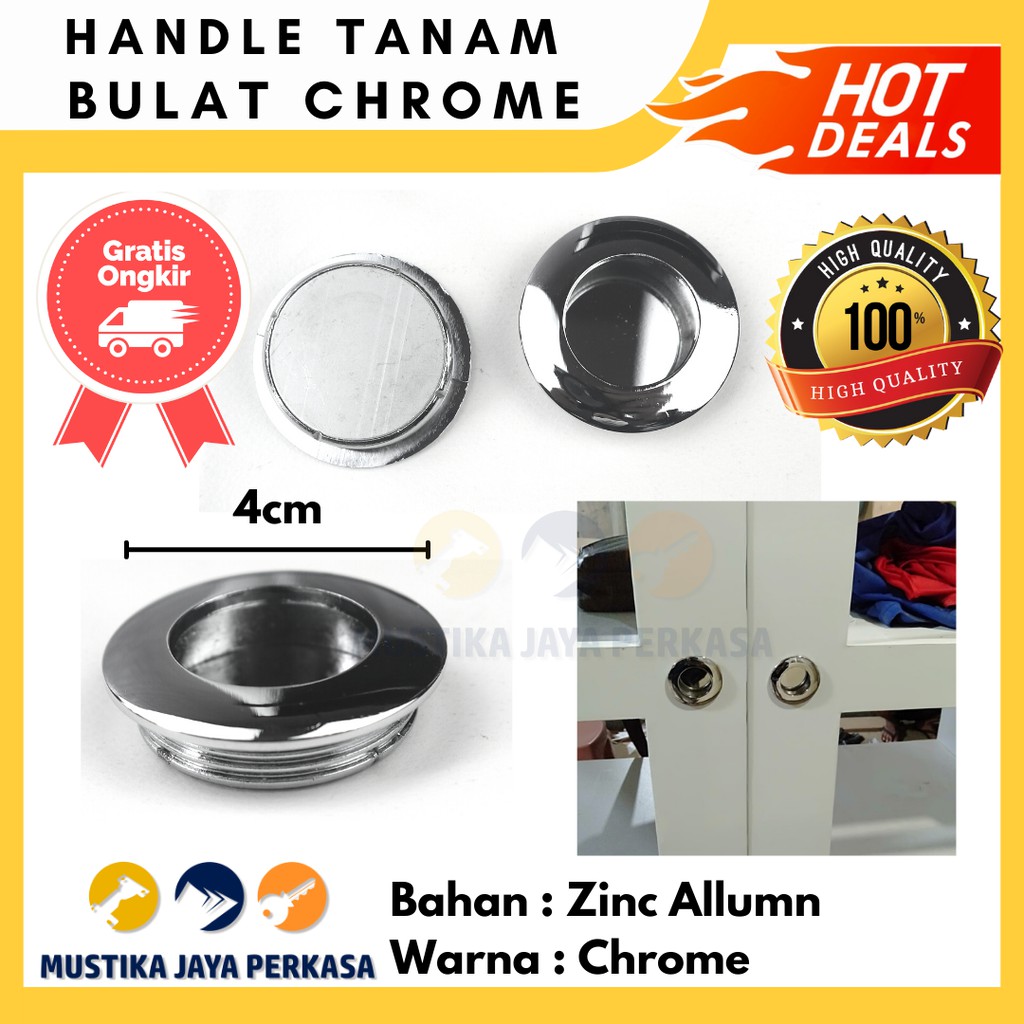 Jual Handle Tarikan Lemari Laci Tanam Bulat Besi Chrome Pintu Geser