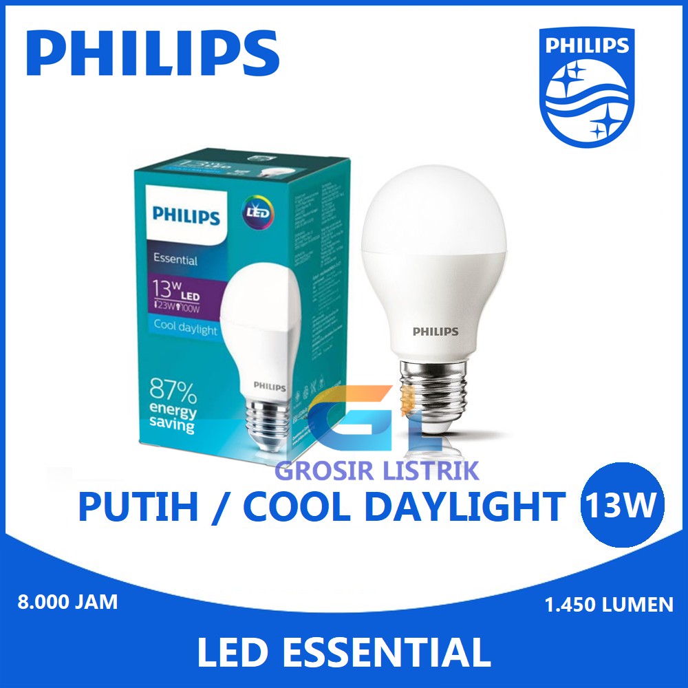 Jual Lampu Philips LED Essential 13W Putih Cool Daylight 6500K 13 Watt