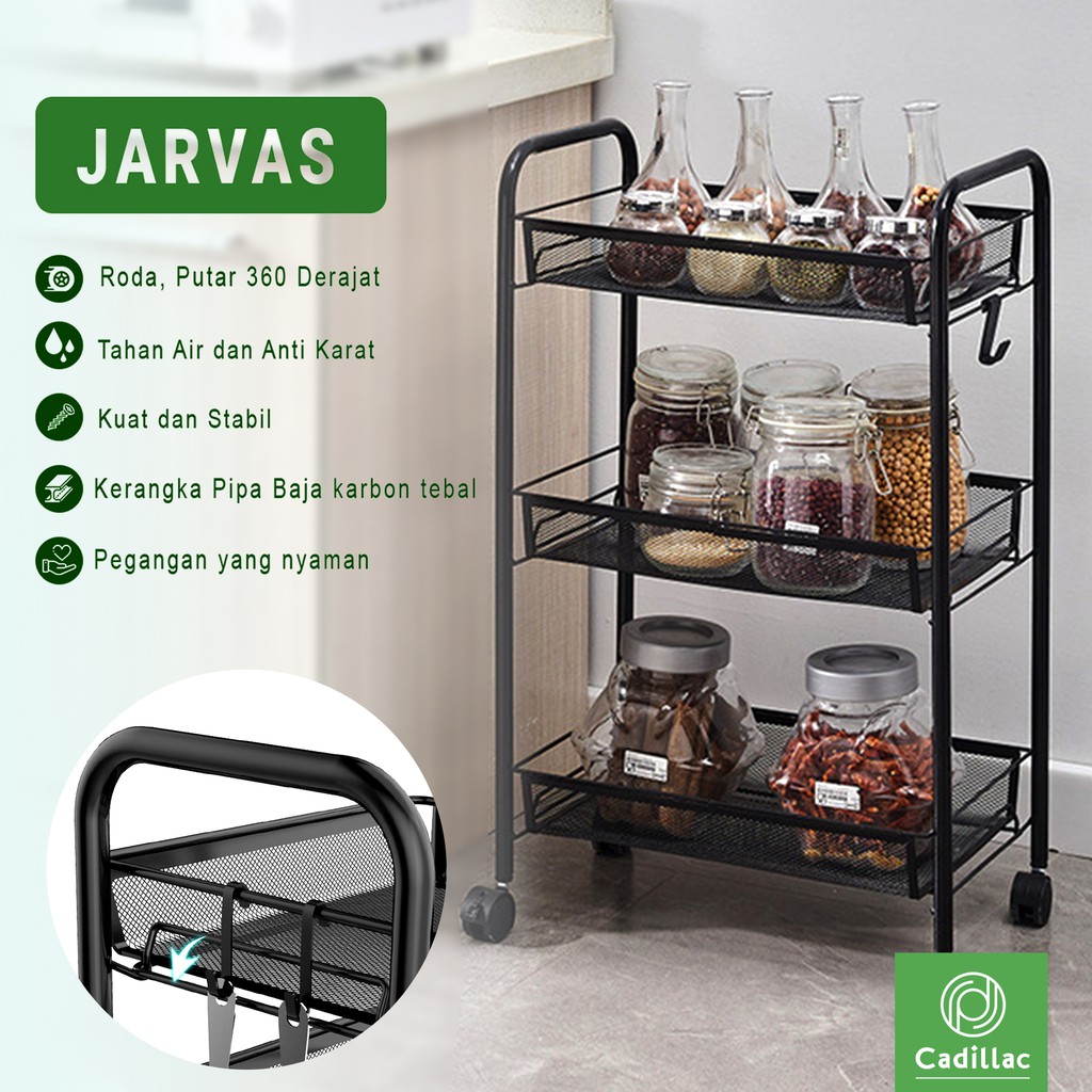 Jual Cadillac Jarvas Rak Dapur Penyimpanan Troli Kamar Mandi 3 Susun