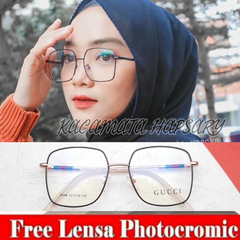 Jual Frame Kacamata Wanita Model Kotak Free Lensa Photocromic