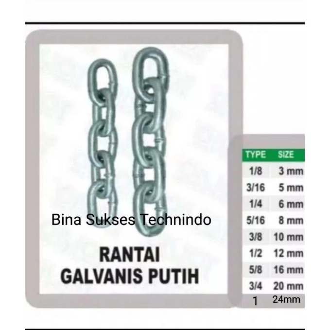 Jual Rantai Besi Galvanis 3mm Galvanized Chain Rantai Putih 1 8