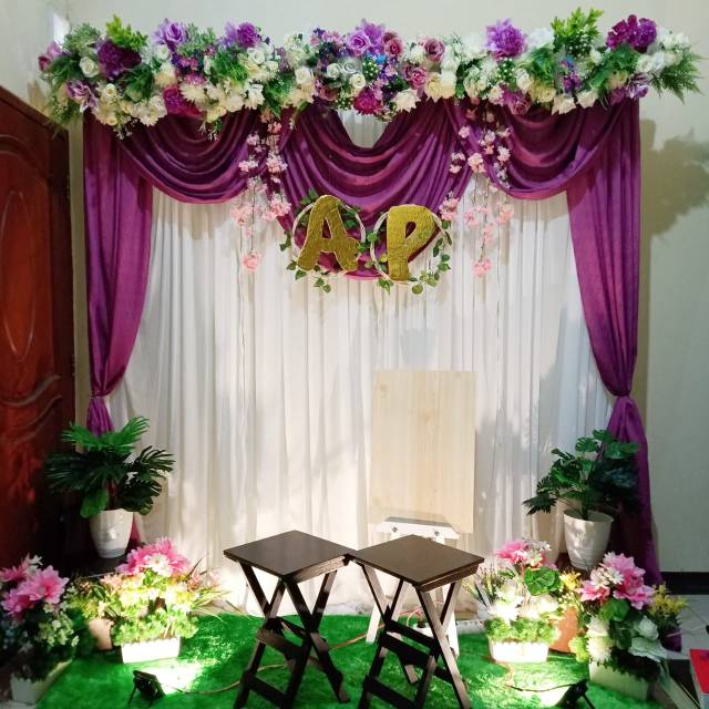 Jual Sewa Dekorasi Backdrop Akad Nikah Lamaran Nuansa Violet Tanpa