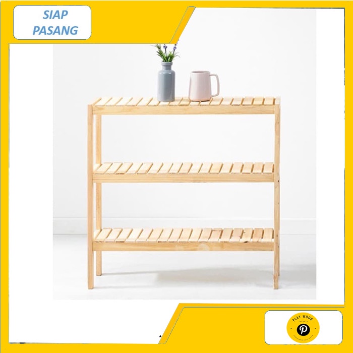 Jual Otto Wooden Shelf 80CM 3 Susun Rak Kayu Rak Serbaguna Rak