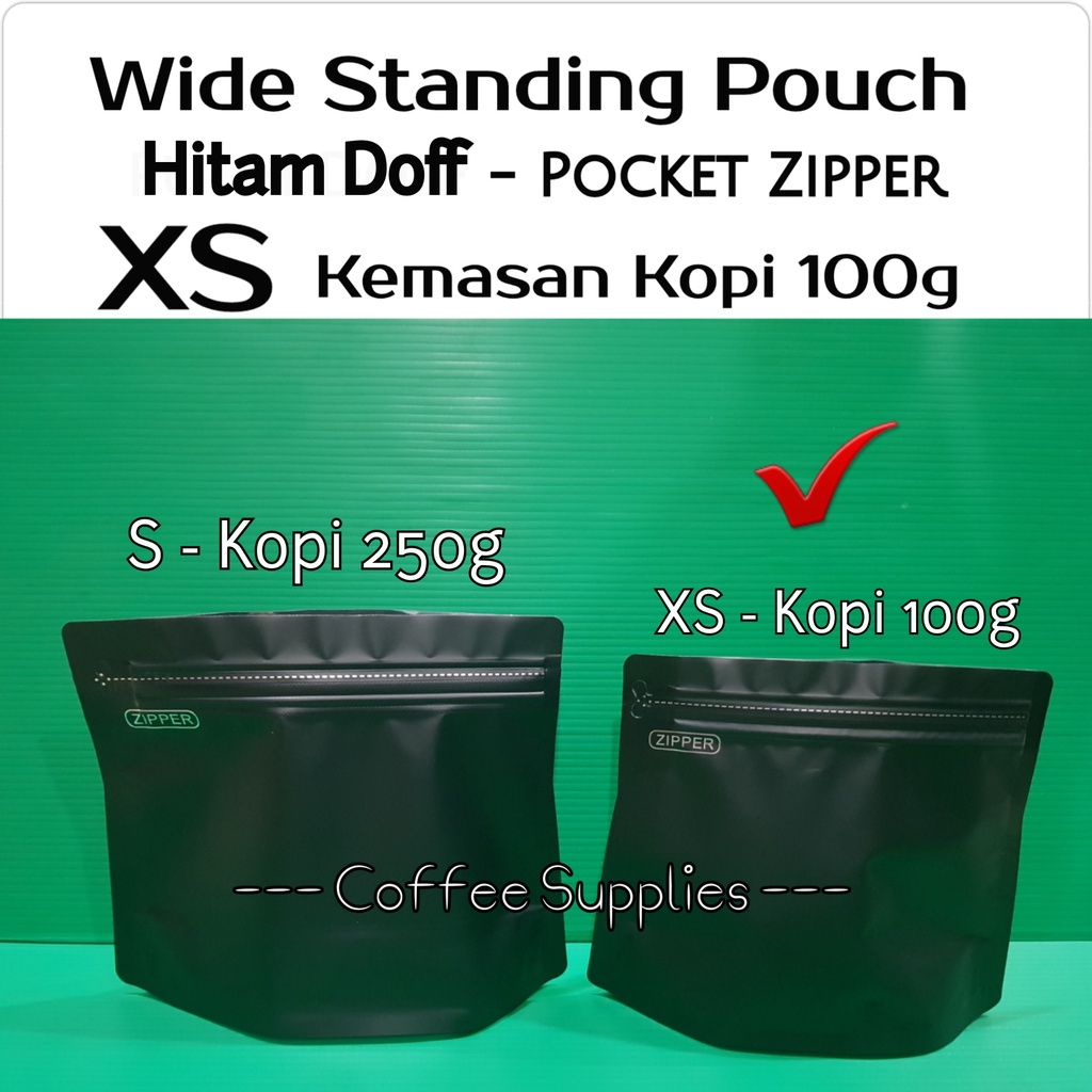 Jual WIDE STANDING POUCH XS BLACK HITAM DOFF Packaging Kemasan Kopi