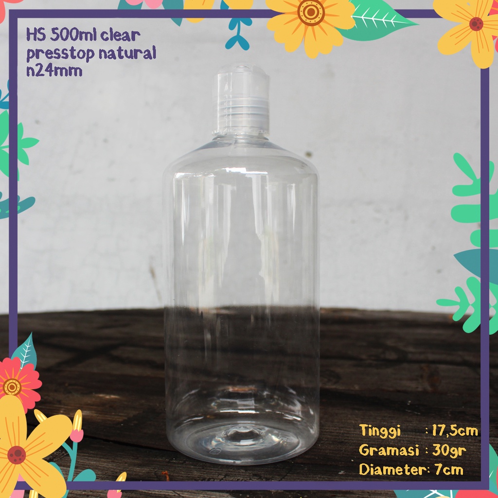 Jual BOTOL PLASTIK HS 500ML CLEAR TUTUP PRESSTOP NATURAL N24 DISCTOP