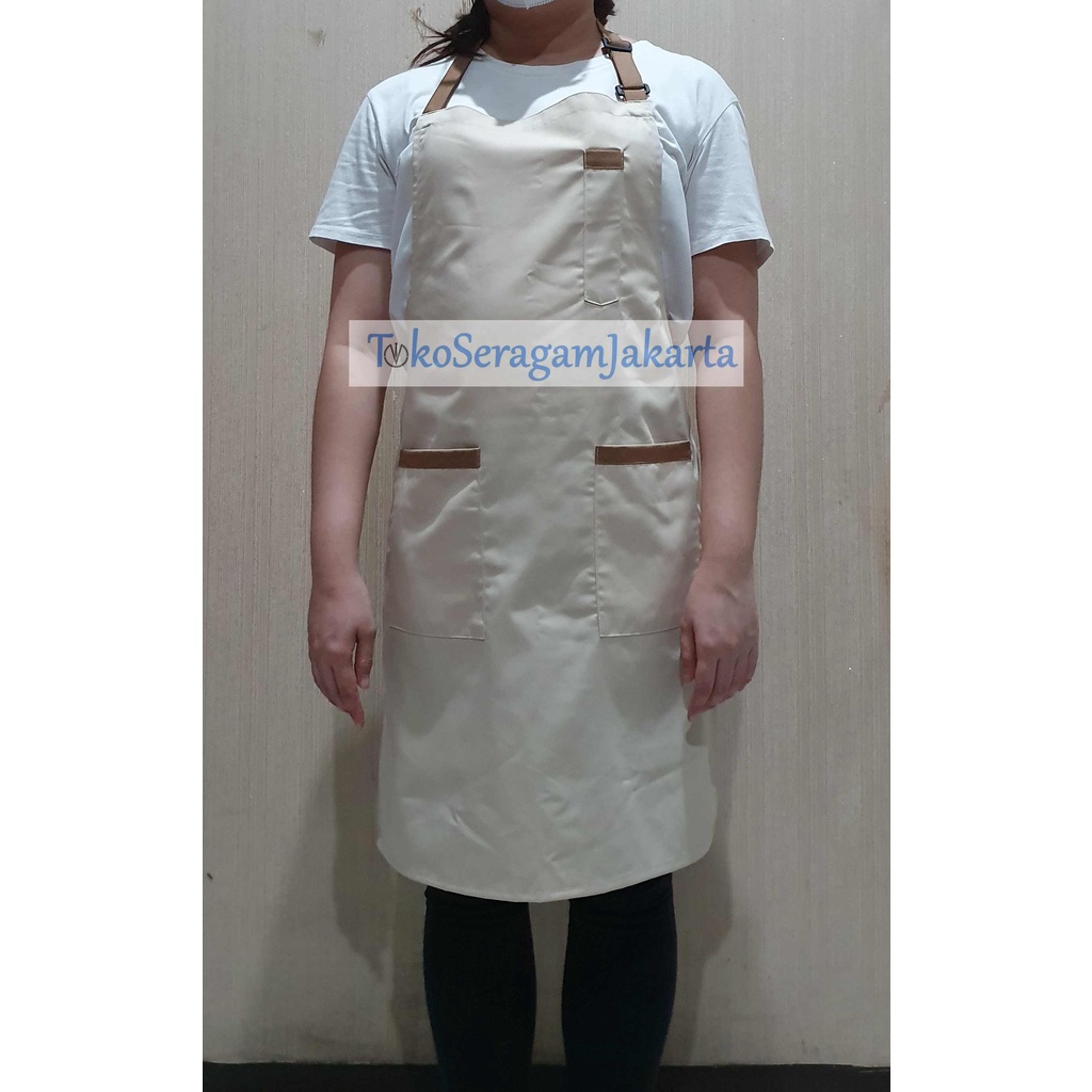 Jual Apron Celemek Barista Pria Wanita Apron Two Tone Dengan Kantong