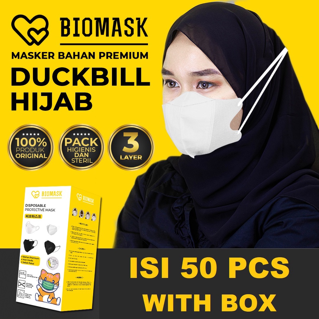 Jual BIOMASK Masker Duckbill Hijab 1Box Isi 50Pcs Headloop Hitam