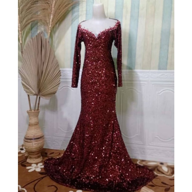 Jual Gaun Duyung Sequin Dress Pesta Mewah Murah Baju Singer