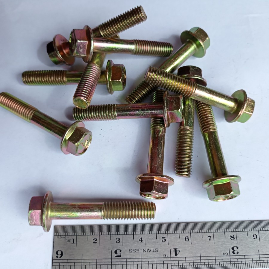 Jual Flange Bolt M X Baut Topi M X Kuning Flange Bolt M X