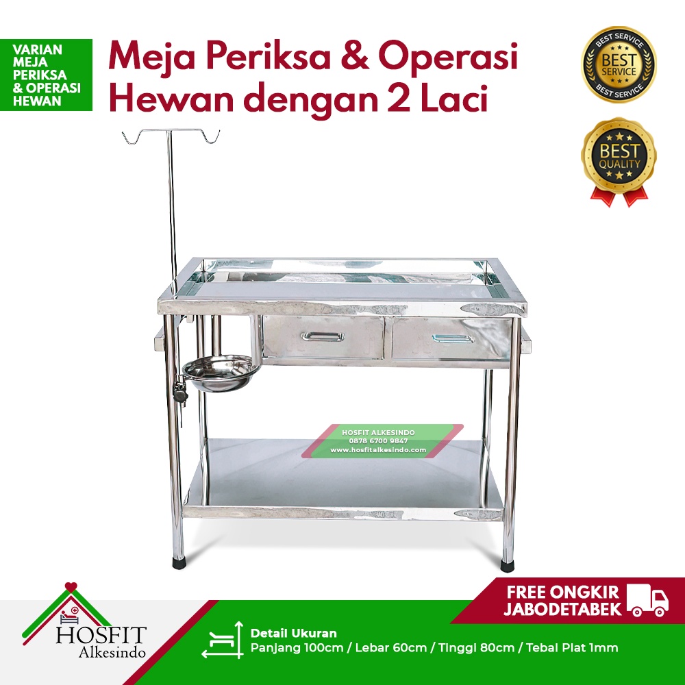 Jual Meja Periksa Operasi Hewan Dengan 2 Laci Instrumen Stainless