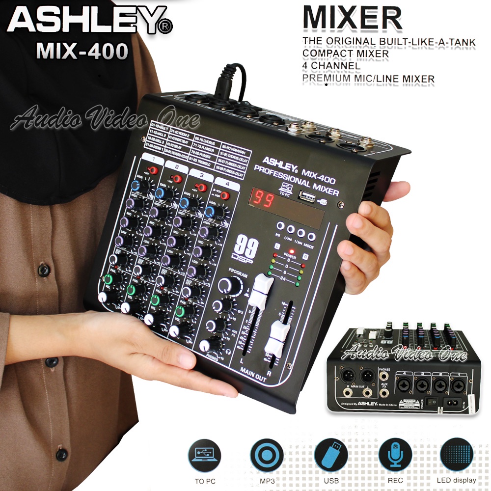 Jual Mixer ASHLEY MIX 400 Mikser Audio Bluetooth 4 Chanel Bisa Record