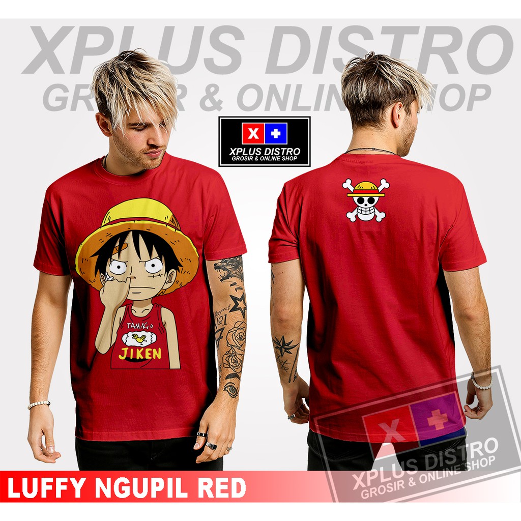 Jual KAOS DISTRO ANIME KARTUN LUFFY NGUPIL RED KAOS ONEPIECE KAOS LUFFY