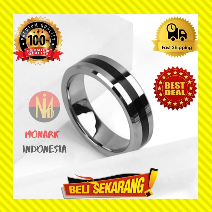 Jual CINCIN PRIA TUNGSTEN TITANIUM CERAMIC PERAK HITAM PREMIUM TOP QC