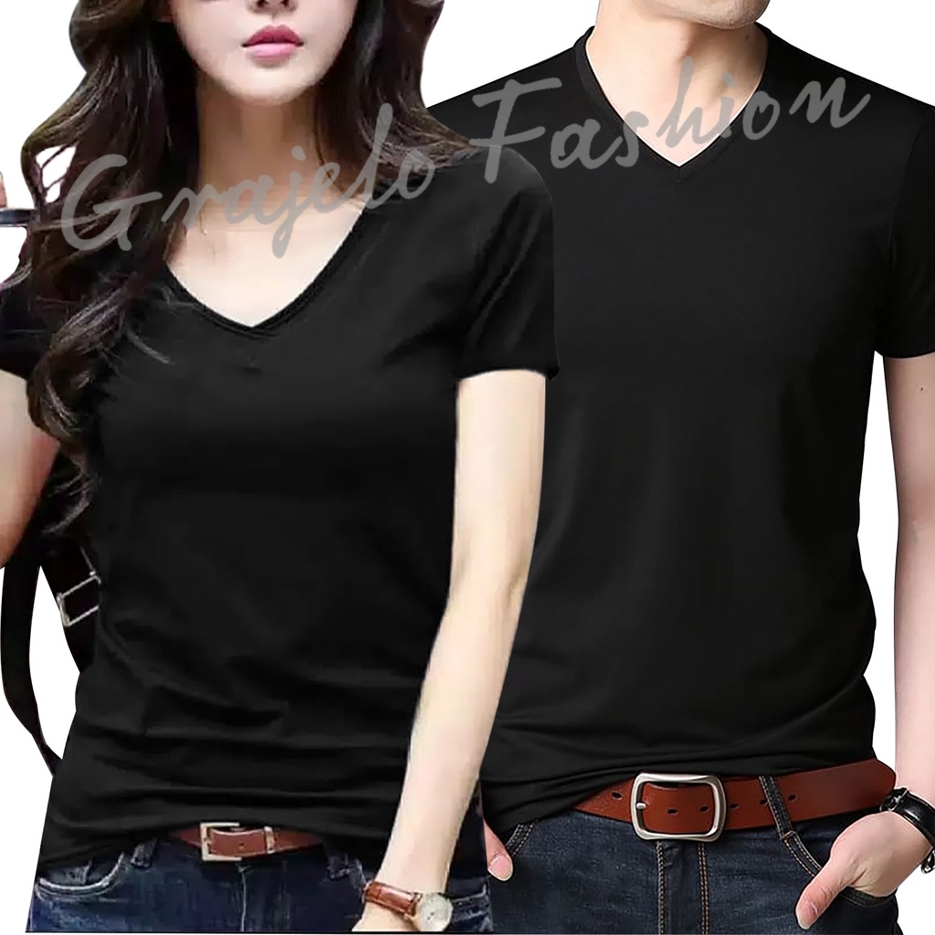 Jual Grajelo Kaos Polos Lengan Pendek V Neck Basic Kaos Couple Kerah