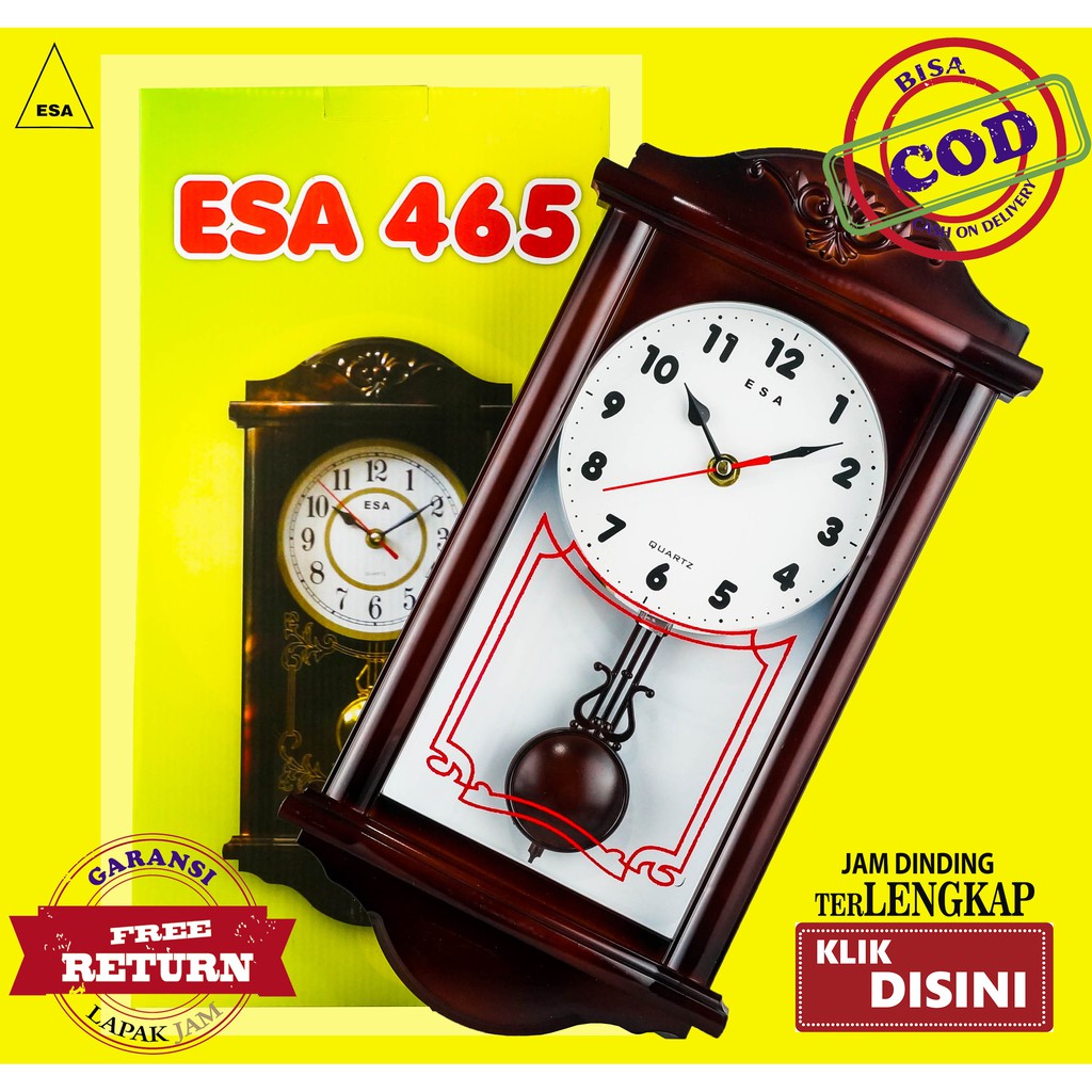 Jual Jam Dinding Esa 465 Dengan Bandul Goyang Quartz Dimensi 46 Cm