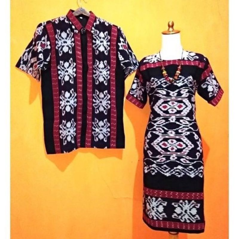 Jual SET COUPLE TENUN ETNIK MOTIF SUMBA NTT BAJU KONDANGAN KEKINIAN