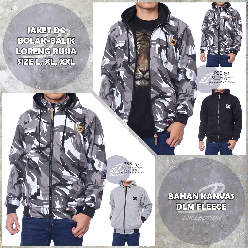 Jual Jaket DC Army Rusia Pria Bolak Balik Kanvas Fleece Jaket BB