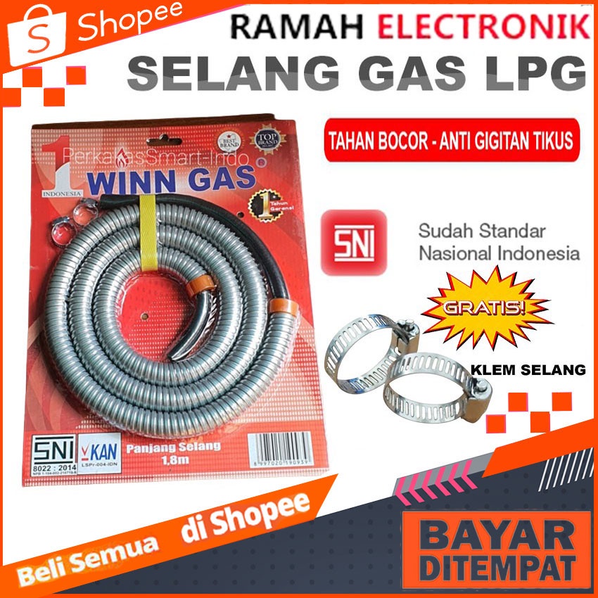 Jual Selang Gas Winn Gas Selang Gas Flexible 1 8 Meter SNI Shopee