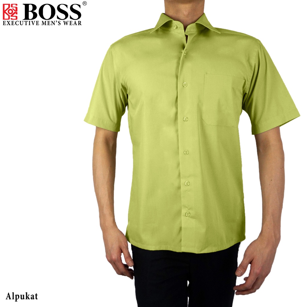 Jual BOSS Kemeja Polos Pria Lengan Pendek Regular Fit Hijau Muda