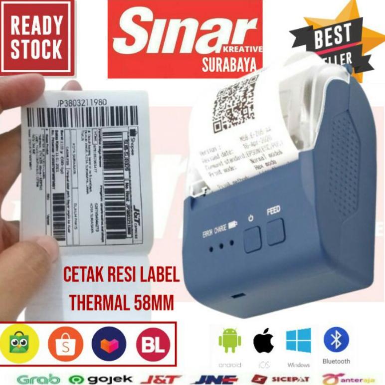 Jual PRINTER BLUETOOTH 58MM ZJ 5809 BLUE NAVY CETAK RESI LABEL Dan