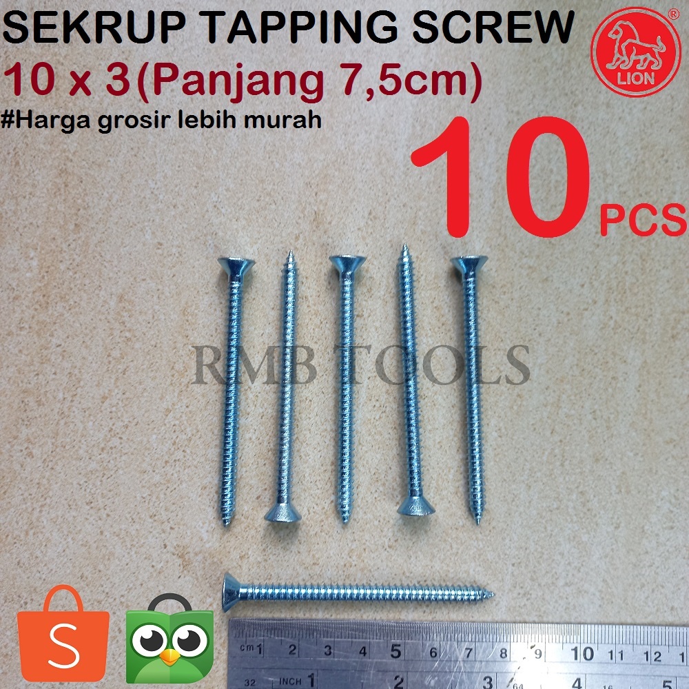 Jual 10x3 Sekrup Tapping FH Verseng Flat Head Panjang 7 5cm Skrup